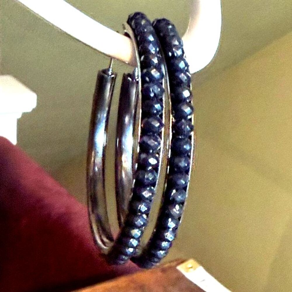 Vintage Black Rhinestone Hoop Earrings Chunky Gothic Y2K Statement Boho Jewelry